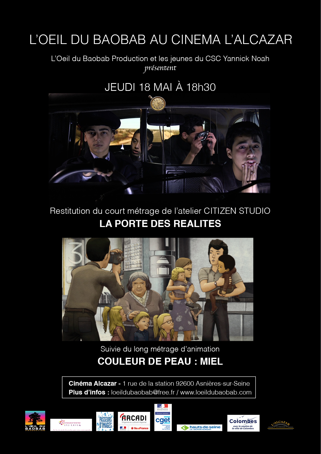 Jeudi 18 mai à 18h30 - Affiche de la séance de restitution de l'atelier Citizen Studio au cinéma L'Alcazar (Asnières-sur-Seine)